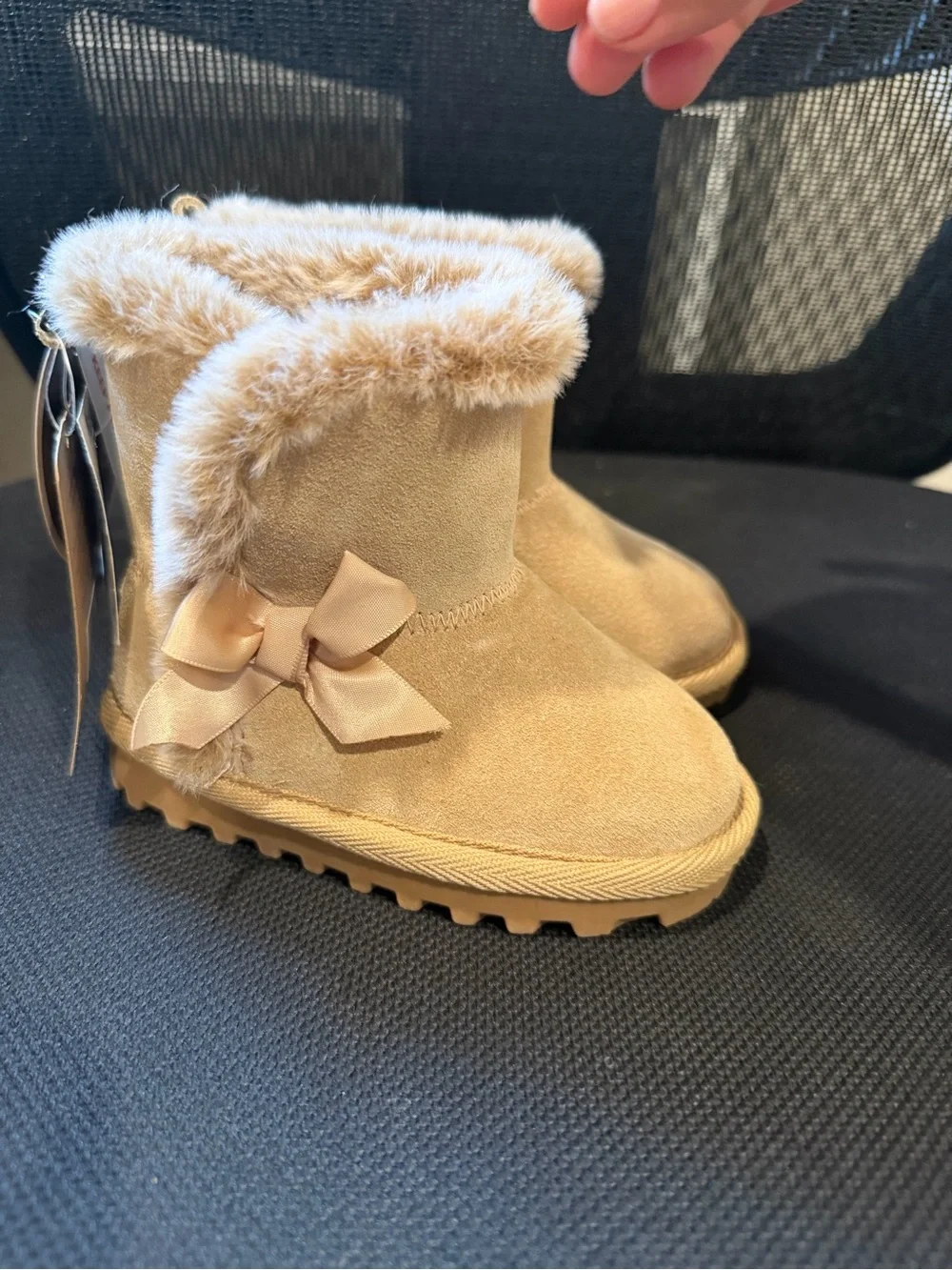 Kids Faux Fur Lined Bow Winter Boots - Tan